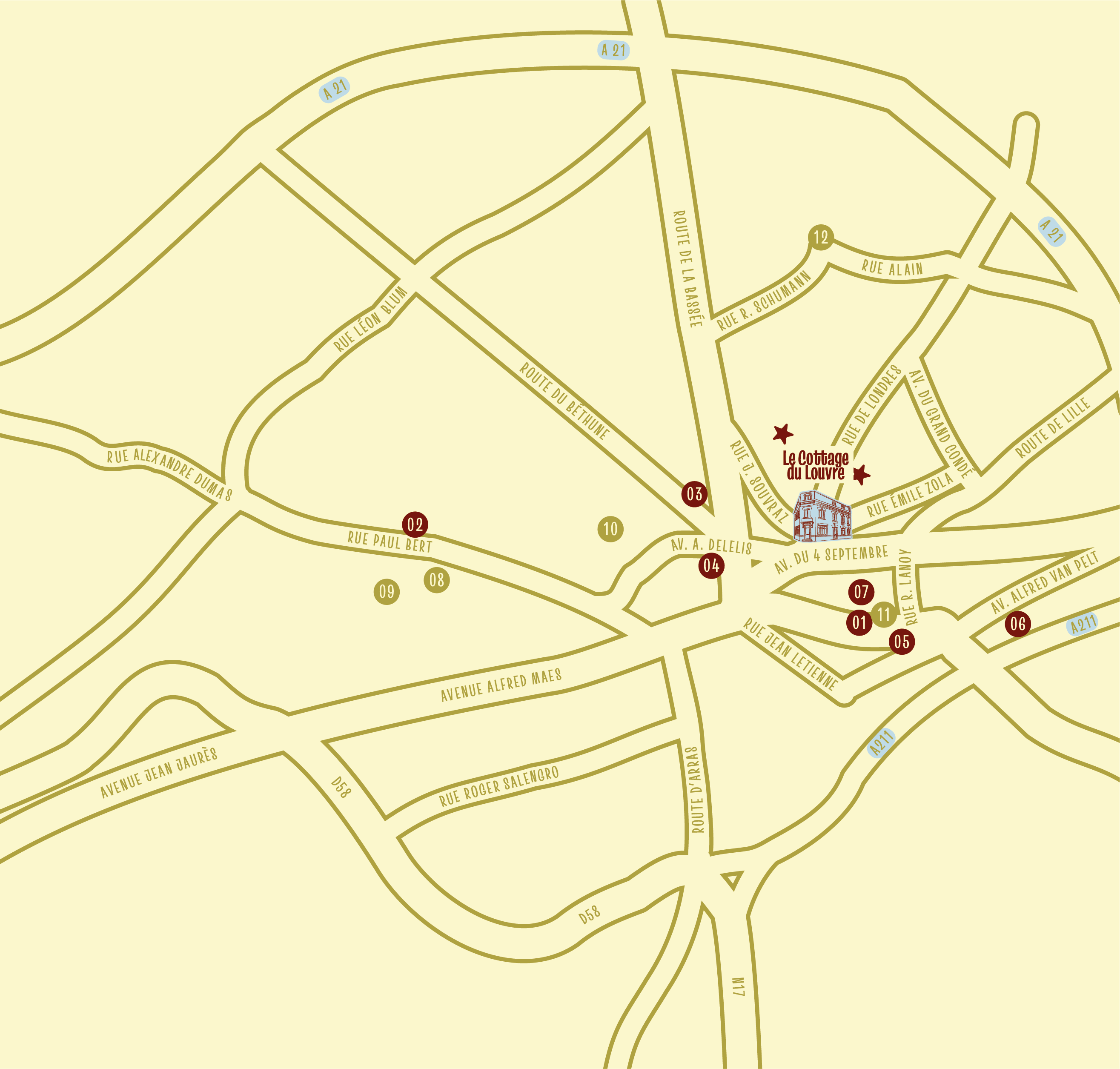 Carte autour du Cottage du Louvre